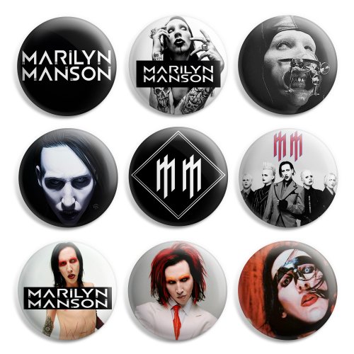 Marilyn Manson Pinback Buttons Pin Badges 1 Inch (25mm) - Pack of 9