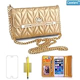 iPhone 6 Case,iPhone 6s Case,CASELAND Wallet PU Leather Luxury [Metal Bowknot] Button Wave Line Flip Handbag Case Cover for iPhone 6/6s [4.7 Inch] with Single Shoulder Chain [Gold]
