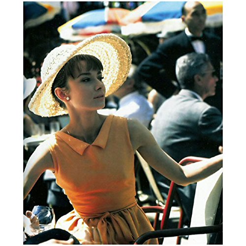 Audrey Hepburn 8 x 10 Photo My Fair Lady Funny Face Sabrina Breakfast at Tiffany’s Sleeveless Orange Dress & Hat Outdoor Cafe kn