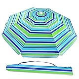 HOMEMAXS 6.5 Feet Sand Anchor Beach Umbrella UPF100+, Portable Outdoor Sun Umbrella with Carry Bag for Outdoor Patio, Blue/Green