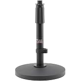 Hamilton KB100M Adjustable Desktop Microphone Stand with Metal Round Base | 9.1-14.2" Adjustable Height, 2.64lbs Weighted Base, Cable Holder, Black Steel
