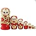 Moonmo 7pcs Cute Red Sweater Braid Girl Russian Wooden Nesting Dolls Matryoshka Toys