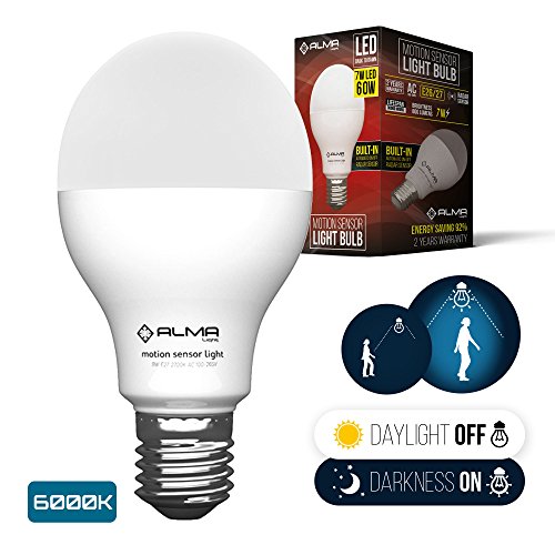 Motion Sensor Light Bulb 7W - Motion Activated LED Light Bulbs with Dusk to Dawn Motion Detector for Outdoor Indoor Front Door Porch Garage Hallway Stairs Wall Lighting - E26 Socket 6000K COOL White Motion Sensor Light Bulb 7W - Motion Activated LED Light Bulbs with Dusk to Dawn Motion Detector for Outdoor Indoor Front Door Porch Garage Hallway Stairs Wall Lighting - E26 Socket 6000K COOL White
