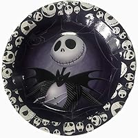 Party Over Here Jack Skellington Plates, Round 7" inch for Cakes or appetizers, 10 Piece Paper Plates,Nightmare Before Christmas, Halloween, Skeleton