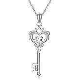 LWXIE Diamond Key Necklace Sterling Silver Key Necklace 925 Silver Key Pendant Necklace for Women Wife 18+2Inch