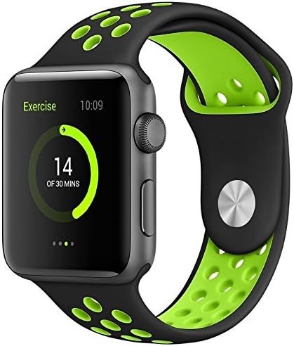 Electrobuyonline Soft Silicone Replacement Sport Strap iWatch Band for Apple Watch Sports & Nike Series1 and Series2 (Black / Green 42mm M/L)