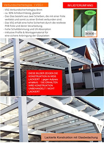 solidBASIC mit VSG GLAS 300 x 250 cm - Terrassenüberdachung Leimholz + Glasdach Verbundsicherheitsglas - Unbehandelt… – Bild 4