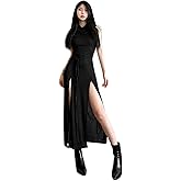 Women's Gothic Desert Walker Hooded Sleeveless Dress Y2K Punk Side Split Hollow Out Midi Dress Party Club Streetwear