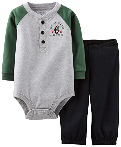 Carters Baby Boys Cool Guy Henley Bodysuit Set 3 Month Olive green/grey