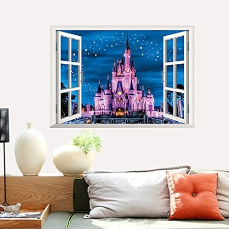 Amazon Feifei フェイフェイ 賃貸ok 剥がせる W210 ディズニー シンデレラ 城 貼るだけで窓になる シリーズ 70cm 50cm 大きいサイズ 付属品 専用ポスターケース梱包 練習用転写シール 簡易取説付 ウォールステッカー インテリアシート リメイクシート