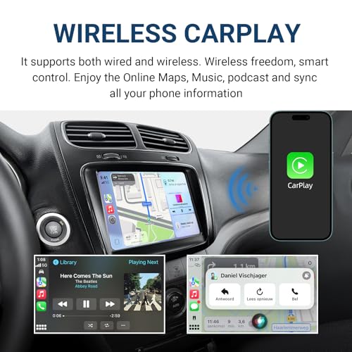 Wireless CarPlay & Android Auto Kit di Retrofit Decoder per Fiat Freemont/Chrysler 300C / Dodge/Maserati, Adattatore di Plug & Play con SWC, Wi-Fi, Bluetooth, Controllo Vocale e Navigazione GPS