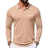 Aulemen Men's V-Neck Polo Shirts Long Sleeve Casual Collared T Shirts Fashion Golf T-Shirts with Pocket