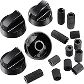 Jetec 4 Stove Knobs Replacement with 12 Adapters for Oven Range,Black | Universal Fit Adapters for Gas Electric Range Cooktop, Heat-resistant Plastic Material, Check Dimensions Before Ordering