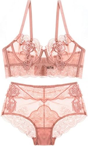 Yaolor Women Underwire Push up Lace See-Through Bra and High Waist Panty Set