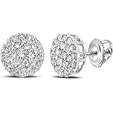Mini Round Cluster Earrings for Men, White Gold 925 Sterling Silver Stud Earrings Hypoallergenic, 5A CZ Stone 3D Flower Set Mens Small Circle Earrings