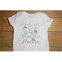 Embroidered Bodysuit Handpicked for Earth by my Grandma in Heaven Baby Shower Gift Pink Hand Picked Bodysuit Blue My