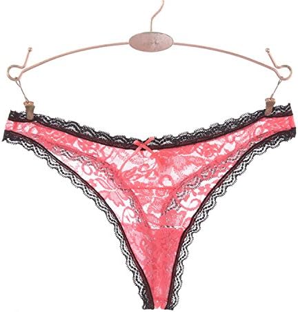 Madehappy Women G String Thong Lace M-XXL See Through Ladies Hollow Thongs Perspective Underwear Women Erotic T-Back Watermelon Red M