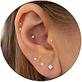 NONTAI 16G/18G/20G Tiny CZ Stud Earrings, Gold Flat Back Earrings, Threadless Cartilage Tragus Piercing Conch Stud Nose Helix Stud