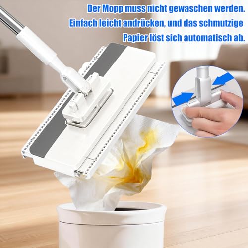 Multifunctional Lazy Mop with One Click Cloth Grip - Hands-Free Flat Mop for Hardwood Tile Floor Cleaning, Long Handle Microfibre Mop for Kitchen, Clip Mop Fits Any Cloth | UK Stock