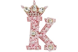 GTDOITT Pink Crown Letter Patches Beaded Sequin Alphabet Patches Rhinestones Letter Applique Sew on Badges 1 Piece (K)