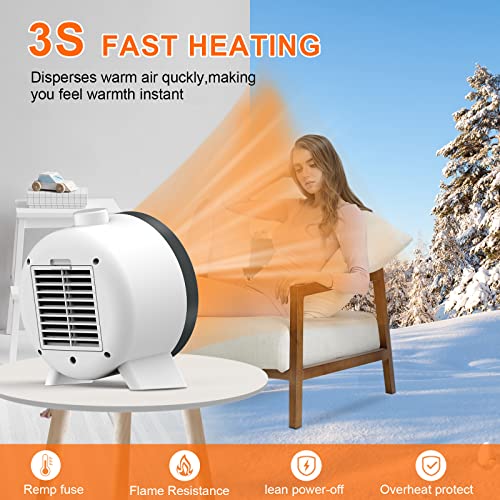 Heizlüfter Energiesparend,1000W PTC Keramik Heizlüfter mit Umkipp- und Überhitzungsschutz, 3s Quick Heating/3 Leistungsstufen/Geräuscharm, für das Büro Schlafzimmer