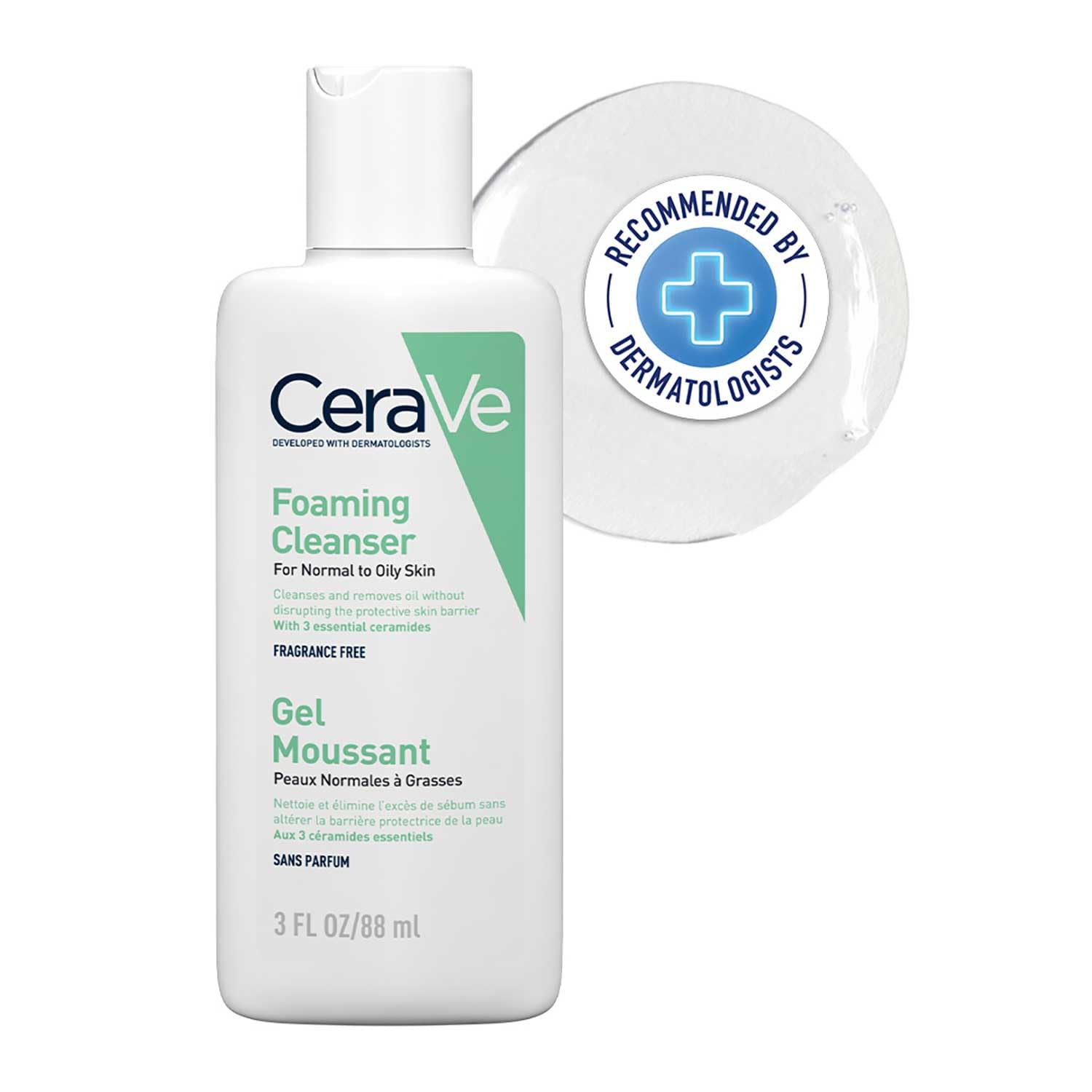 CeraVe Travel Size Foaming Cleanser 88ml, 3 Essential Ceramides, Dermatological Skincare, Hyaluronic Acid, Fragrance-Free, Non-Comedogenic, Suitable for Sensitive Skin