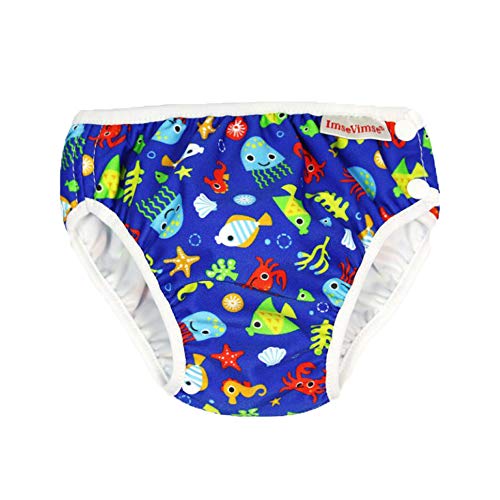 ImseVimse Reusable Baby Swim Diapers for Boys (Blue Sea Life, L 20-26 lbs)