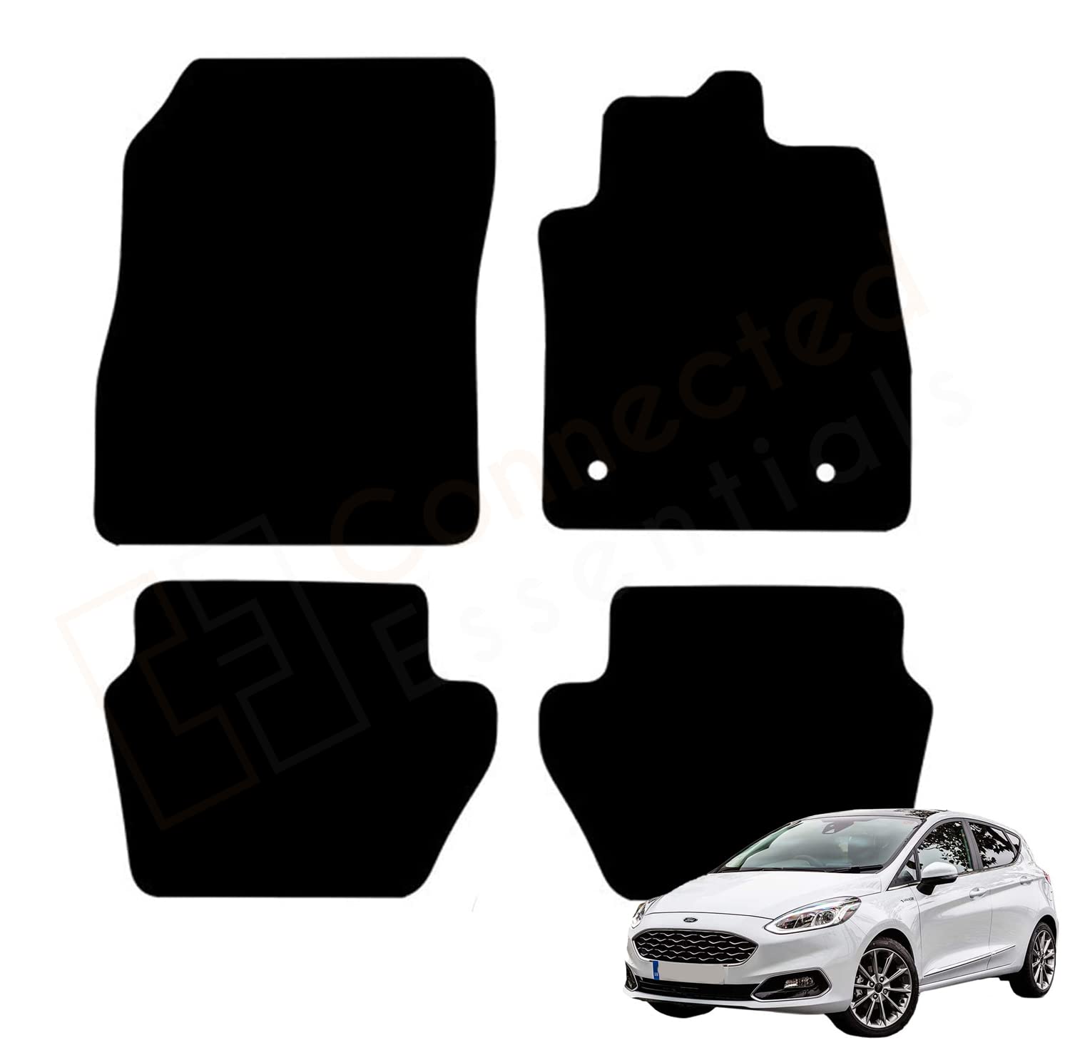 Tailored Car Mats for Ford Fiesta MK8 2017-2024, Set of 4 Fitted Floor Mats, Black with 2 Safety Clips 2195332
