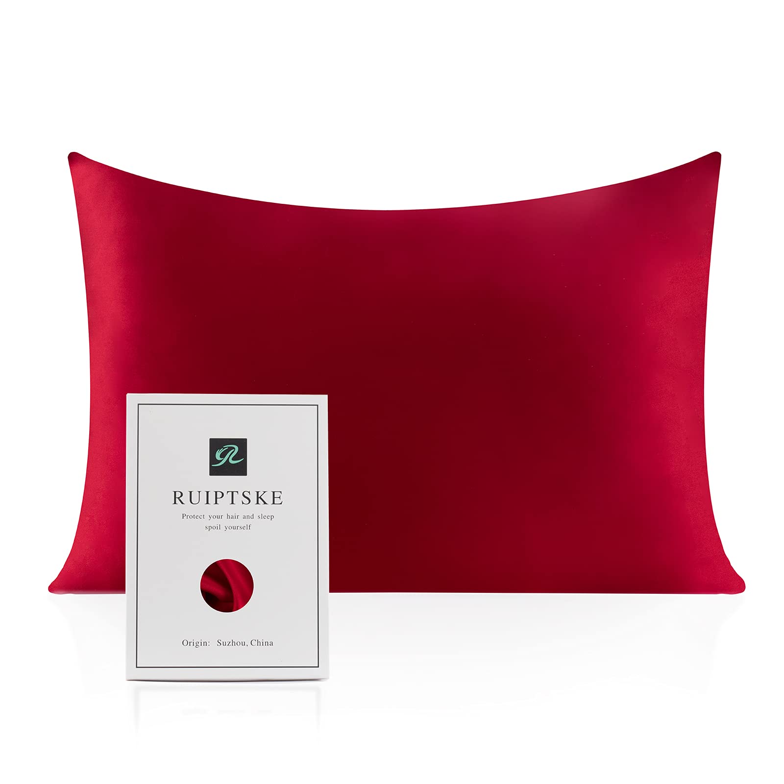 Natural Silk Federa, ipoallergenico, 22momme, 100% Seta, 600 Filati, con a Scomparsa Cerniera (Red,50x75cm)