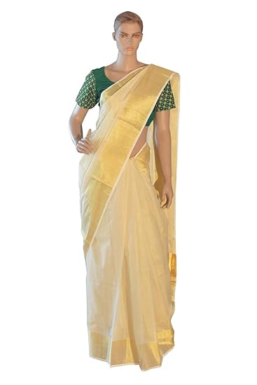 Women's Kasavu Cotton Saree (VKC 6_Golden)