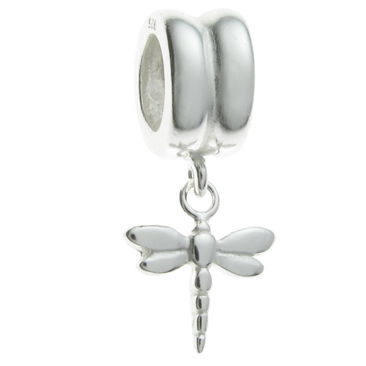 Queenberry Sterling Silver Dragonfly Dangle European Style Bead Charm