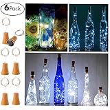 6 Pack Solar Powered Wine Bottle Lights, 10 LED Waterproof Cool White Copper Cork Shaped Lights for Wedding Christmas, Outdoor, Holiday, Garden, Patio, Pathway Decor (Cool White)