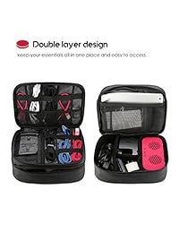 ProCase Electronics   Bolsa organizadora de viaje, doble capa, universal, para accesorios de viaje, funda de transporte para iPad Mini Cables teléfono cargadores adaptador Flash disco duro y más   negro