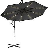 wikiwiki 10ft Solar LED Offset Hanging Market Cantilever Patio Umbrella for Backyard, Poolside, Lawn and Garden, Easy Tilt Adjustment, Polyester Shade & Cross Base, Carbon