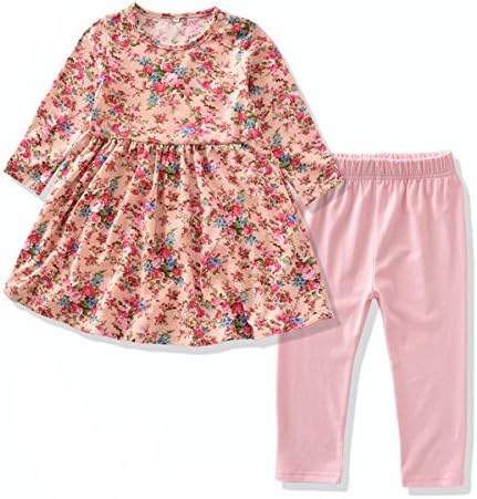 FERENYI Baby Girls Clothes Suit Cartoon Girl Long-Sleeved Dress with Pants Sets
