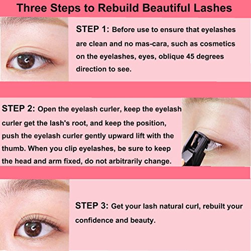 Eyelash Curler with 3Pcs Additional Refill Pads - No Pinching or Pulling, Curled Cosmetic Makeup Accessory for All Eye Shapes (Pink) - Thumbnail 3