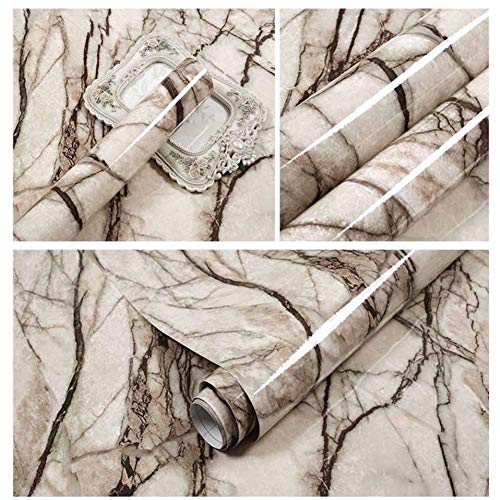 Brown Granite Contact Paper for Countertops Cream Brown Marble Texture, 23.62"X196.85" Inch Roll