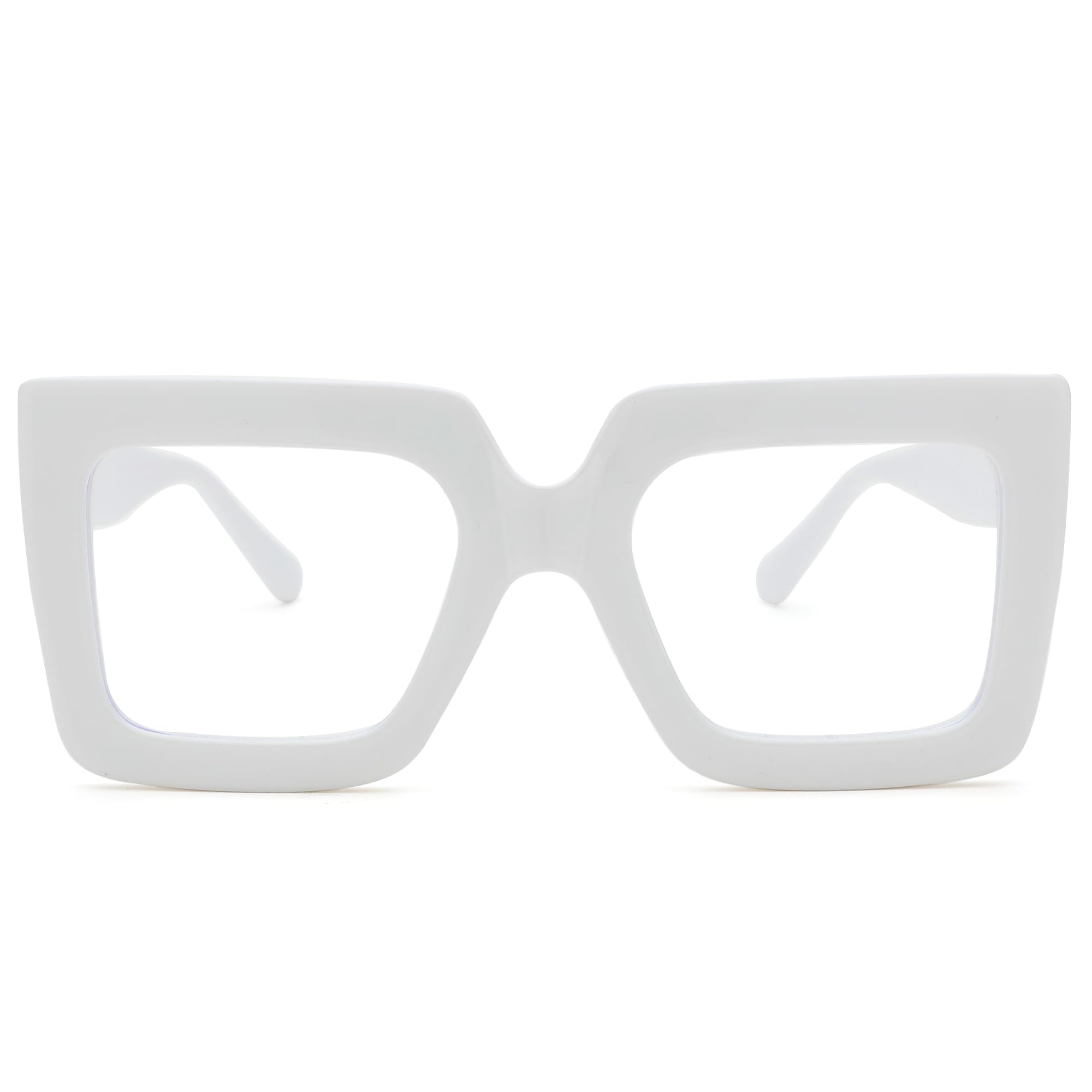 Pro Acme Blue Light Blocking Glasses - Big Square Thick Frames Fake Glasses for Women(White)