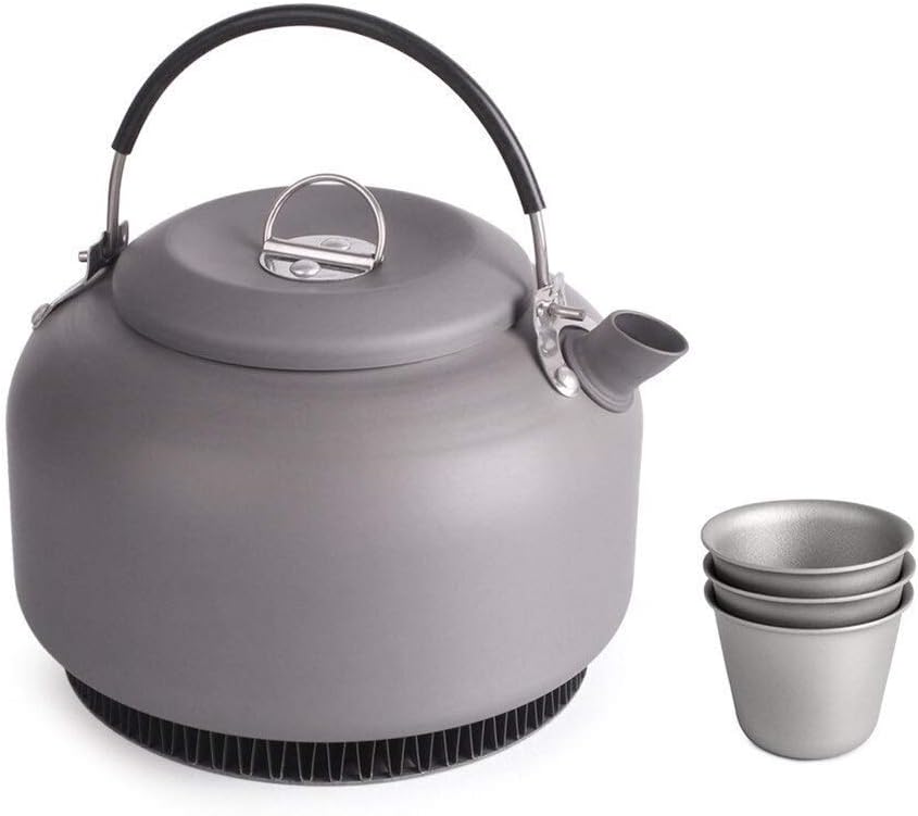 Edward Jackson 1.4L Camping Kettle Water Teapot With 3 Cups Outdoor Coffee Pot Portable Cookware With Mesh Bag Camp Kitchenware Kit