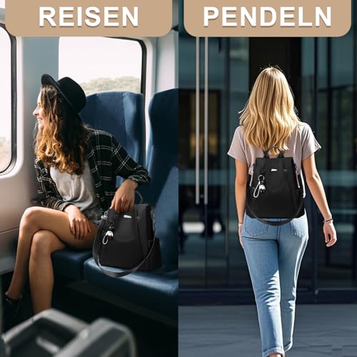 Eshow Women's Small Anti-Theft Small City Backpack Daypack Elegant 3-in-1 Backpack Bag Modern for Commuting School Work Travel Black