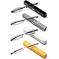 Small Reading Glasses Men Women 4 Pairs Slim Pocket Readers with Pen Clip Metal Case Spring Hinge +3.5