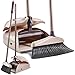 Broom and Dustpan Set - Large Upright Dust pan set and Lobby Broom set with Handles - Dustpan Set for Sweeping Hard Floor Surfaces - Sweeper Broom Indoor and Outdoor - Long Hand Brooms - Beige