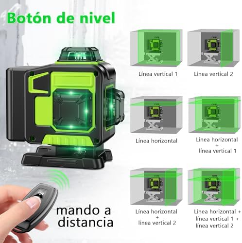 Nível Laser Autonivelante de 360 graus, Laser Verde Nível 16 linhas, 2 x 360 Horizontal e 2 x 360 Verticais, 2 x Bateria, Montagem na Parede, Controlo Remoto, Base Magnética, Suporte Rotativo, Tripé