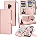 Tekcoo Compatible for Galaxy S9 Wallet Case/Samsung Galaxy S9 PU Leather Case, Luxury ID Cash Credit Card Slots Holder Carrying Folio Flip Cover [Detachable Magnetic Hard Case] Kickstand -Rose Gold