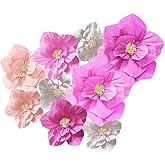 Pink Birthday Party Decorations Paper Flowers Artificial Crepe Tissue Hot Light Pink White Wall Décor Wedding Birthday Bridal Baby Shower Classroom Nursery Room Backdrop Centerpieces (Pink (9 PCS))