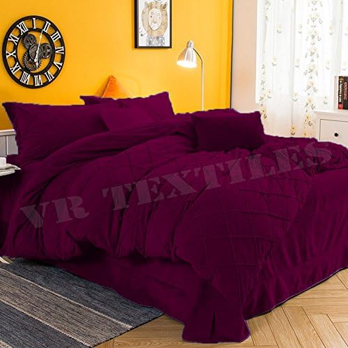 VR Textiles Classic Collection Winter Special Pintuck Style Velvet 7PC 16'' Bedding Set(1 Duvet Cover+4 Pillow Cover+ 1 Fitted Sheet+ 1 Flat Sheet) TWIN XL Plum