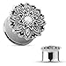 Pierced Owl Antique Silver Plated Stainless Steel Opal Centered Lotus Flower Top Double Flared Plug Gauges, Sold as a Pair (14mm (9/16