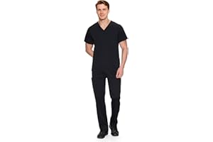 COZYFIT Scrubs for Men Set - V-Neck Scrub Top and Straight Leg Pants with 11 Pockets