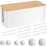 Tuwechen Cable Management Box, Wooden Style Cord Organizer Box | Wires &amp; Power Strips Cord Hider, Desk Computer Cable Organizer, 12.6" (L) x 5.3" (W) 4.9" (H), for Home &amp; Office, White