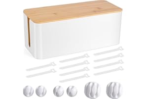 TUWECHEN Cable Management Box - Wooden Style Cord Organizer Box to Hide Wires & Power Strips | Desk Computer Cable Organizer Box | Safe ABS Material | 12.6" (L) x 5.3" (W) 4.9" (H) | for Home & Office - White